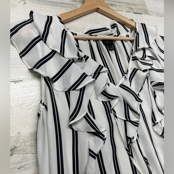 Worthington Tops - Worthington Striped Ruffle Sleeveless Black & White Blouse Women's Medium